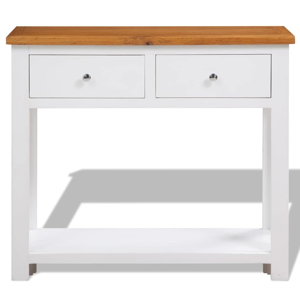 Solid Oak Wood Console Table with Two Drawers and Shelf M6707