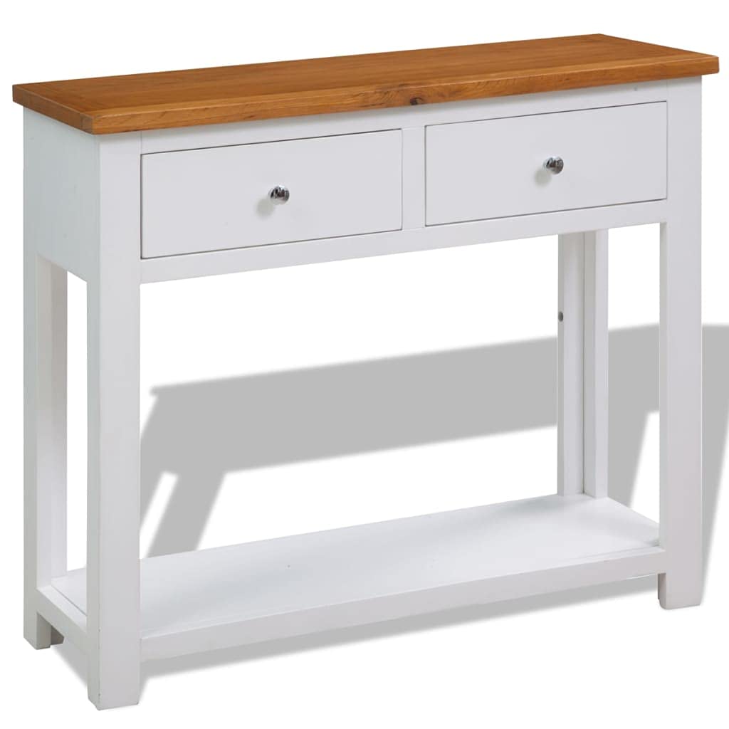 Solid Oak Wood Console Table with Two Drawers and Shelf M6707