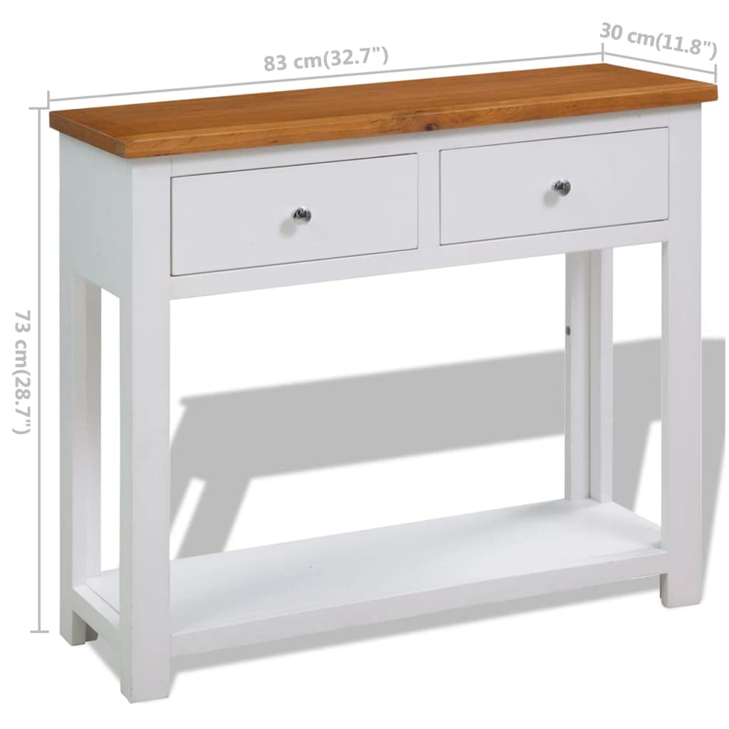 Solid Oak Wood Console Table with Two Drawers and Shelf M6707
