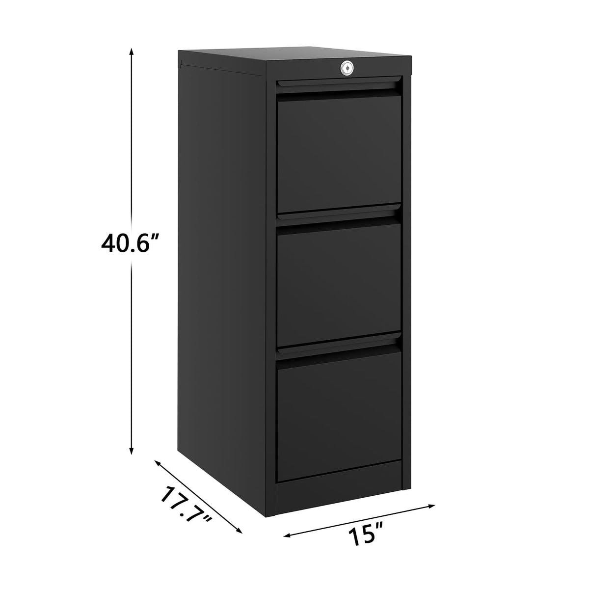 3 Drawer Metal File Cabinet with Lock, Black Q598647