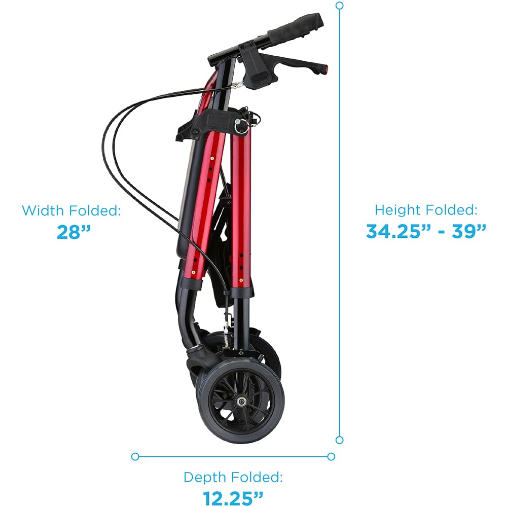 Heavy Duty Petite Rollator Walker with Padded Seat, 8" Wheels, Red V8942