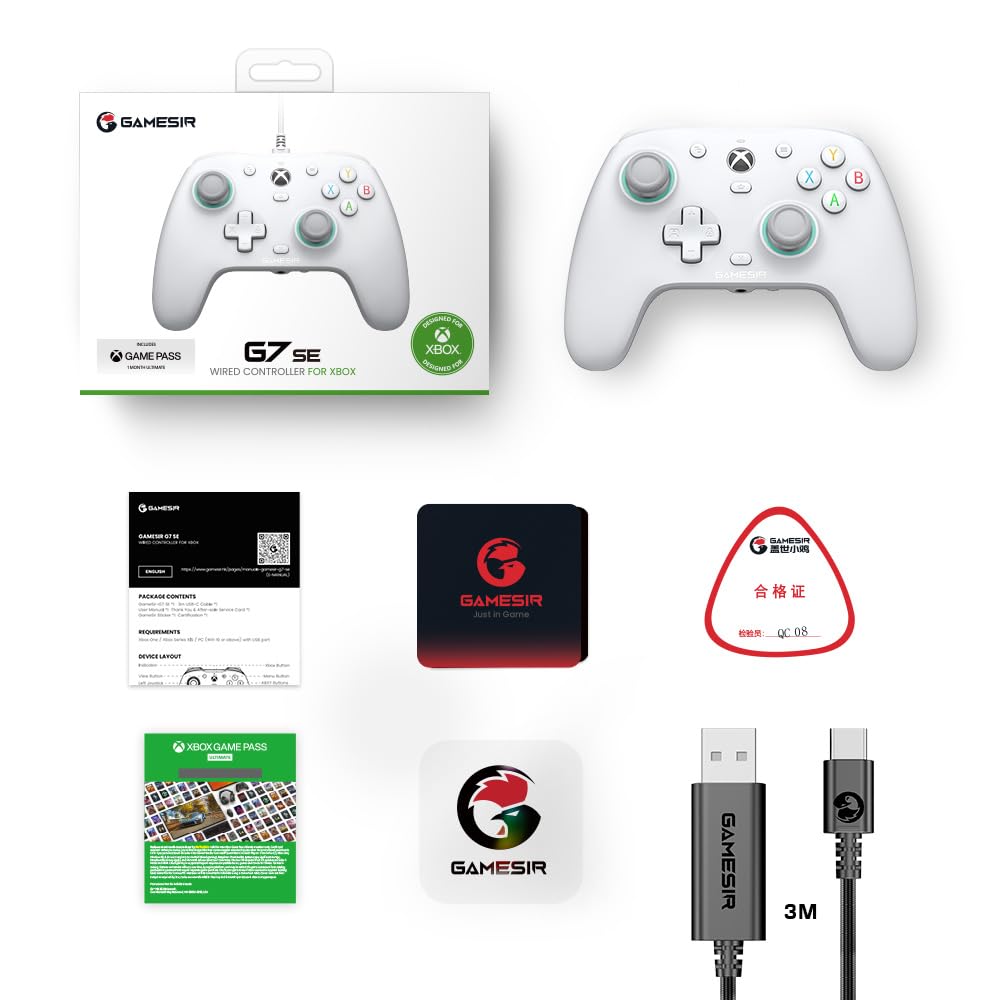Wired Gamepad with Hall Effect Joysticks and 3.5 mm Audio Jack White N420