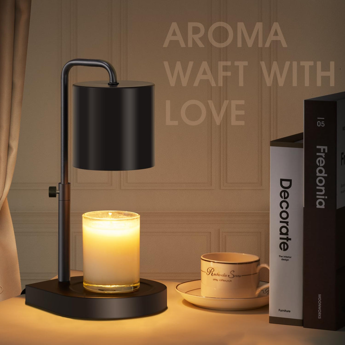 Black Adjustable Height Dimmable Candle Warmer Lamp with Timer Y829559