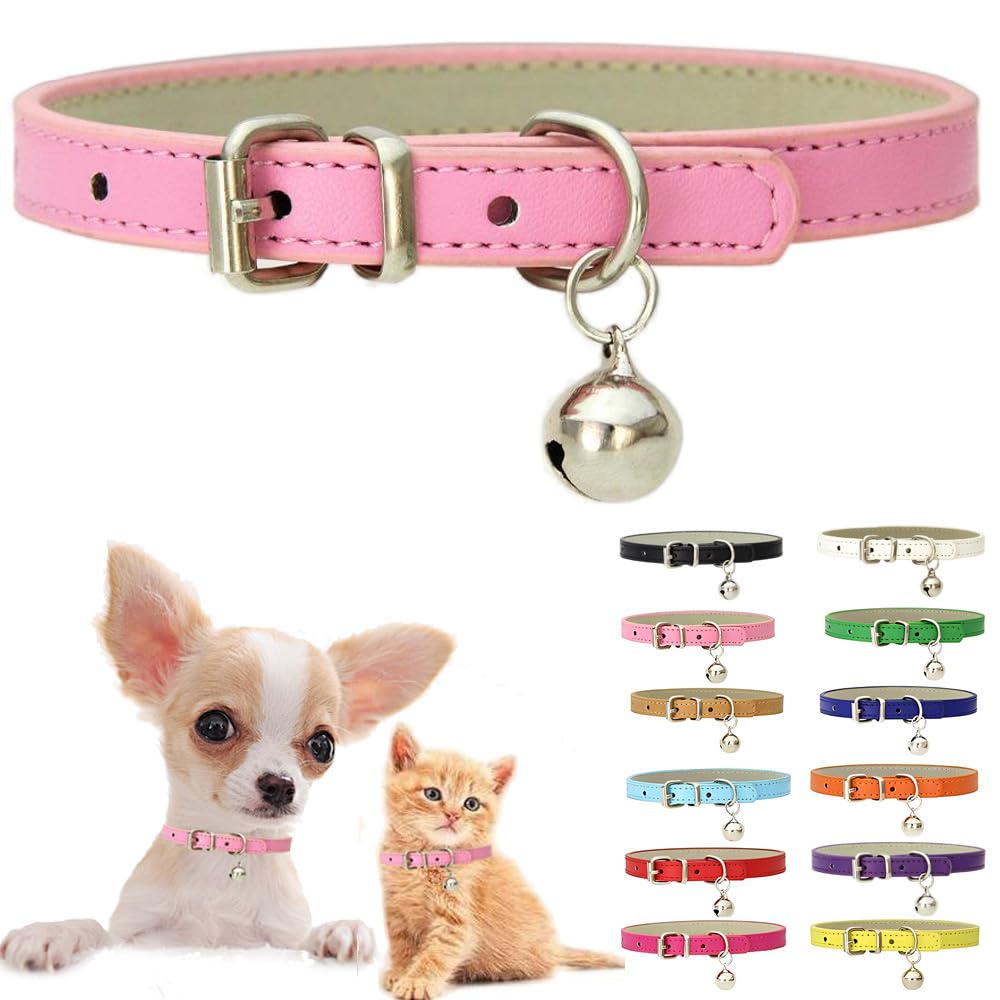 Pink Leather Cat Collar with Bell N801