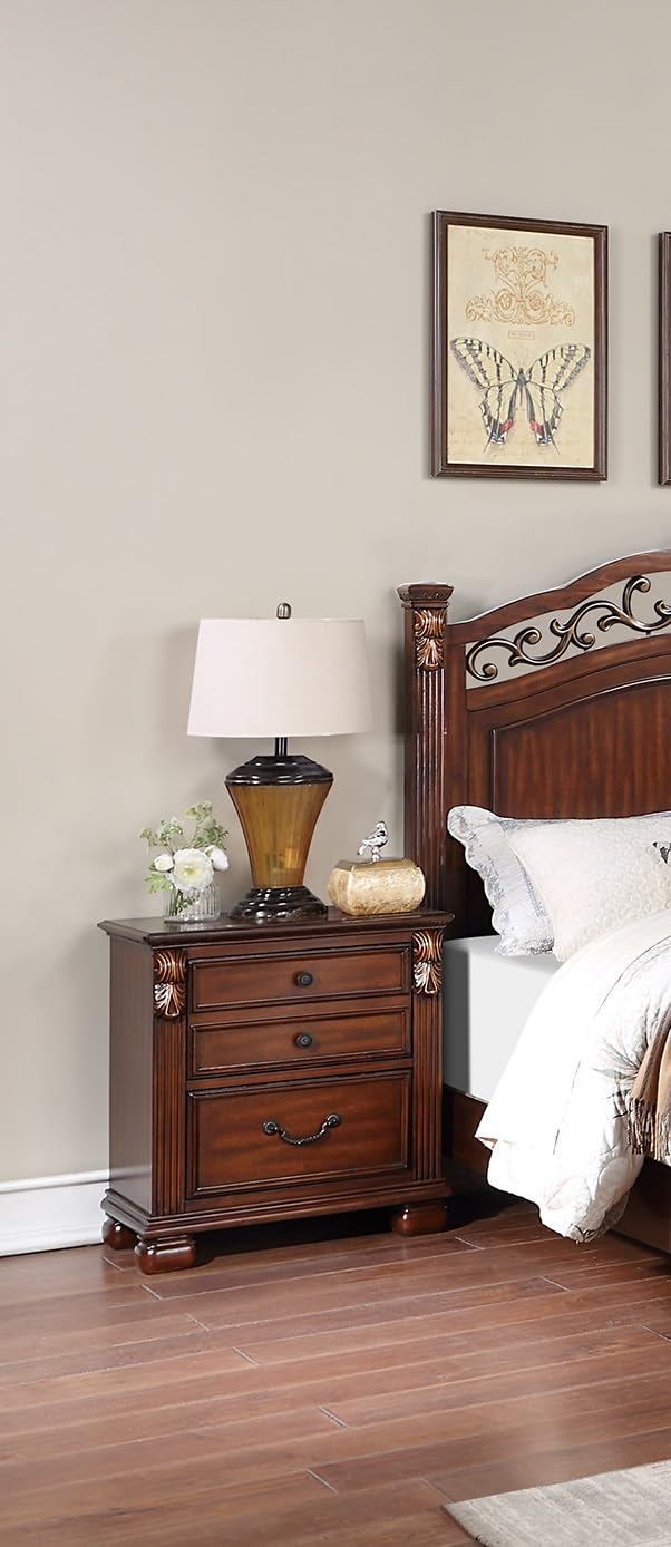 Dark Cherry California King Size Bed 3pc Set with Nightstands J1269