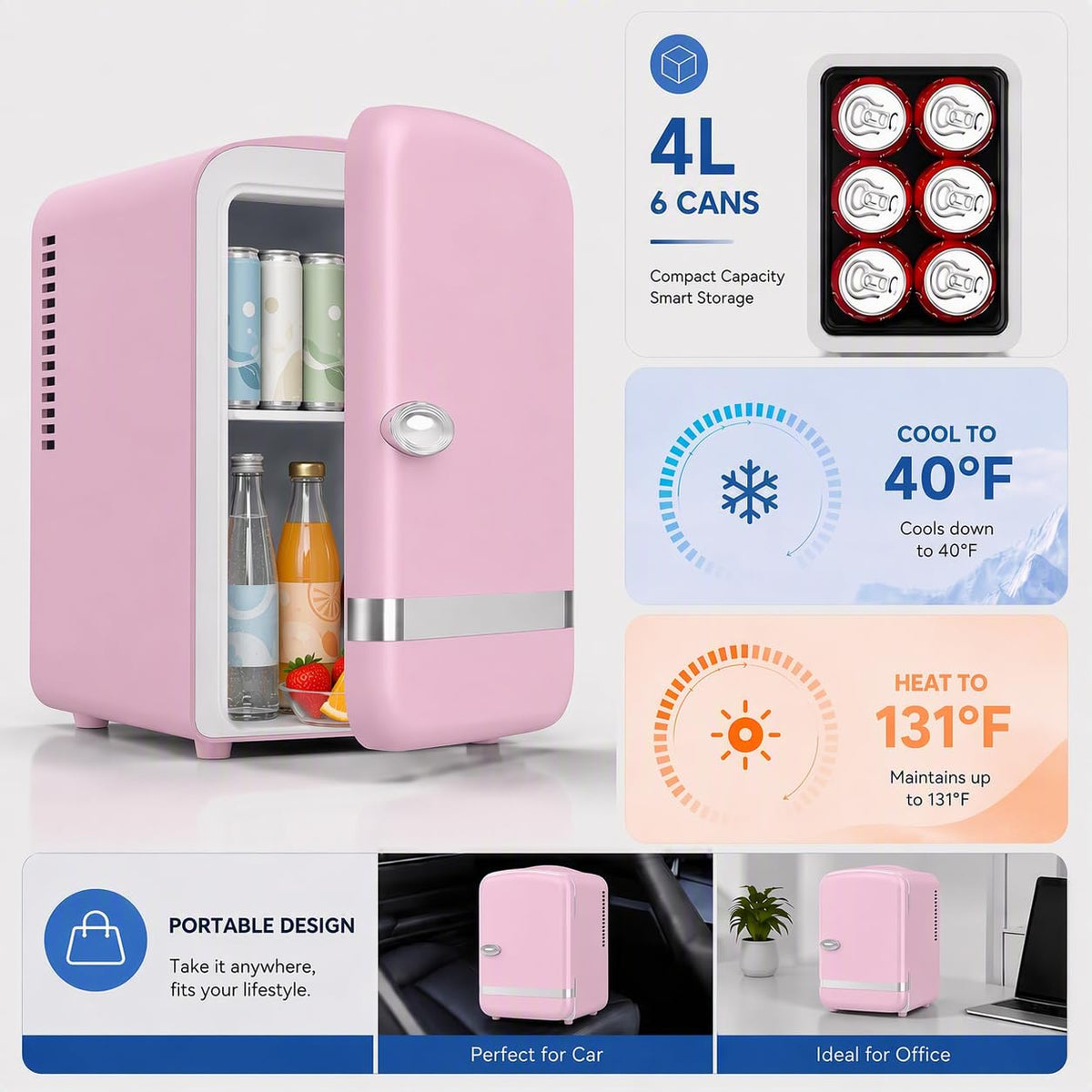 4L 6 Can Mini Fridge Beverage Cooler M8566