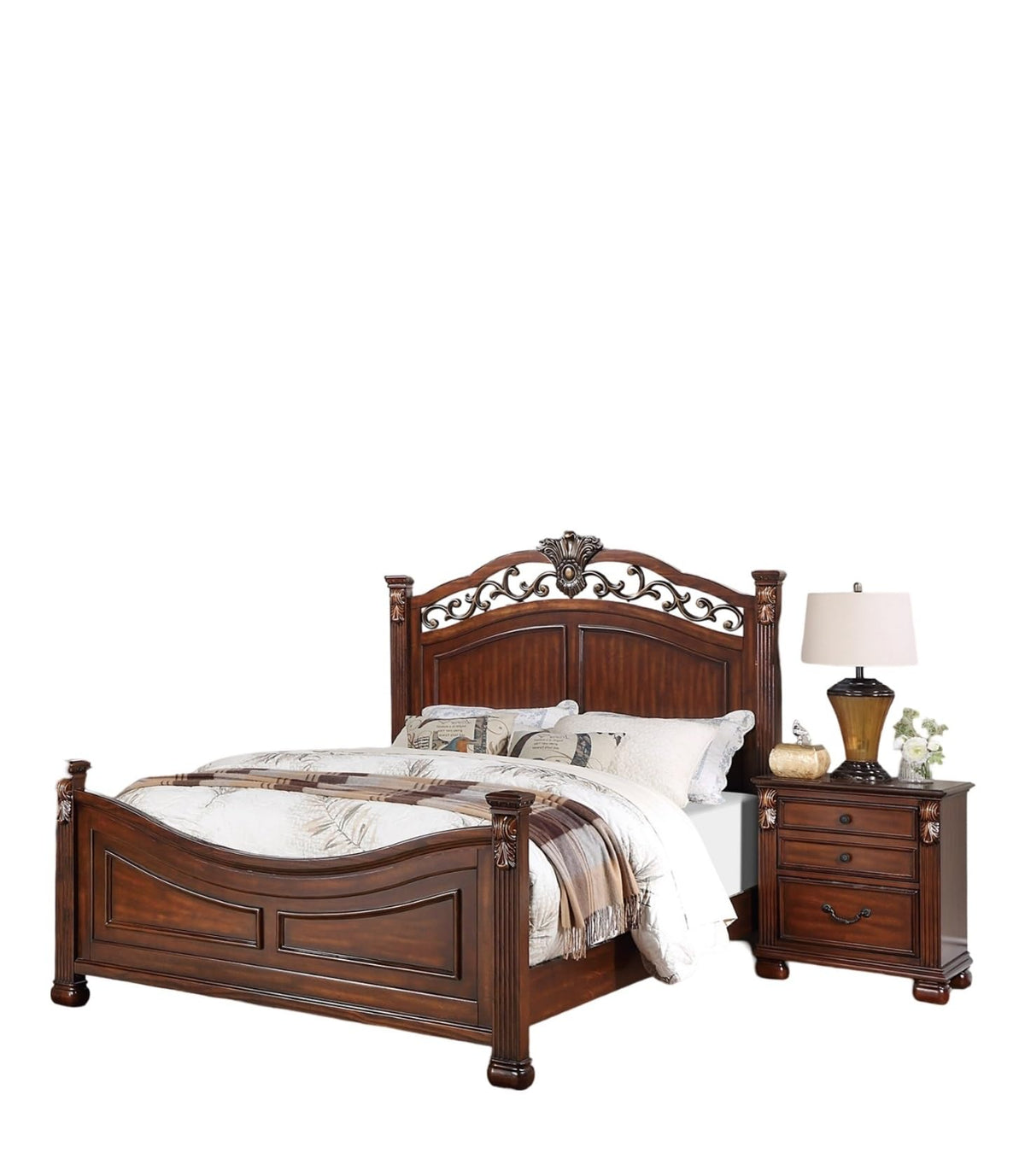 Dark Cherry California King Size Bed 3pc Set with Nightstands J1269