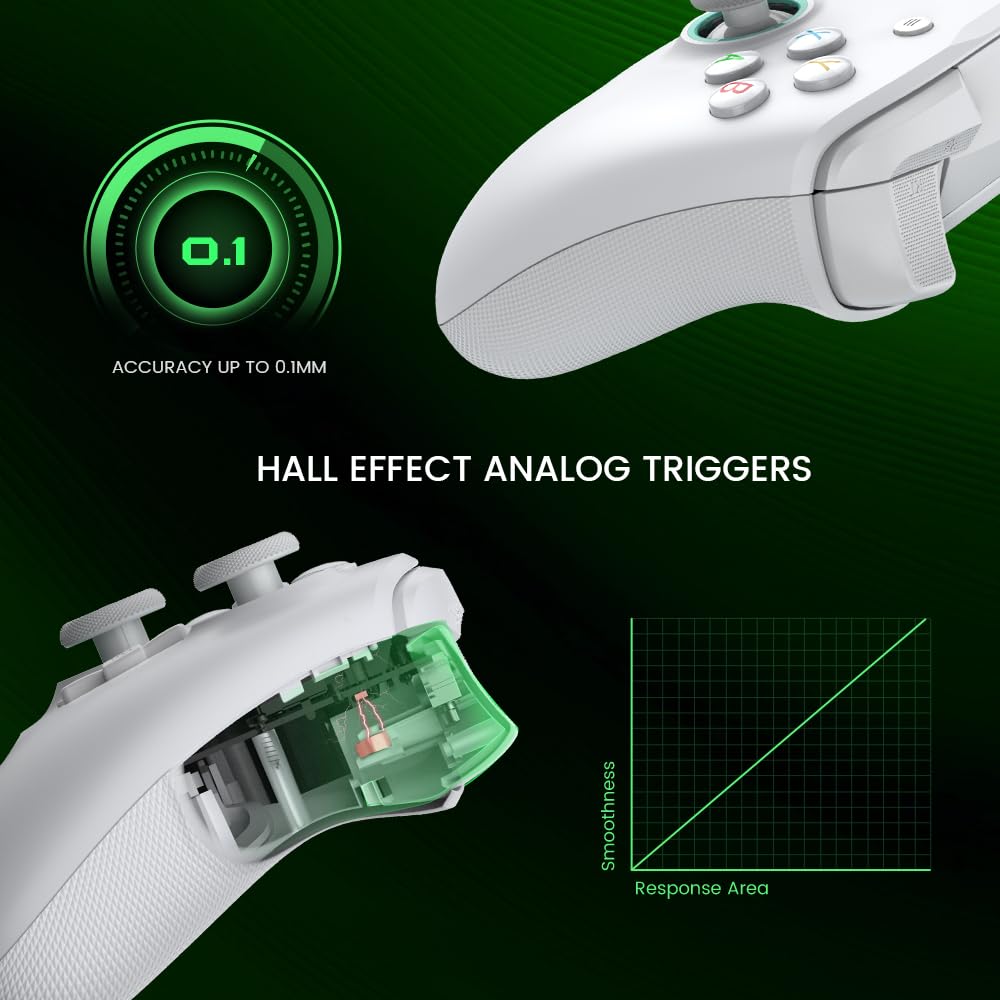 Wired Gamepad with Hall Effect Joysticks and 3.5 mm Audio Jack White N420