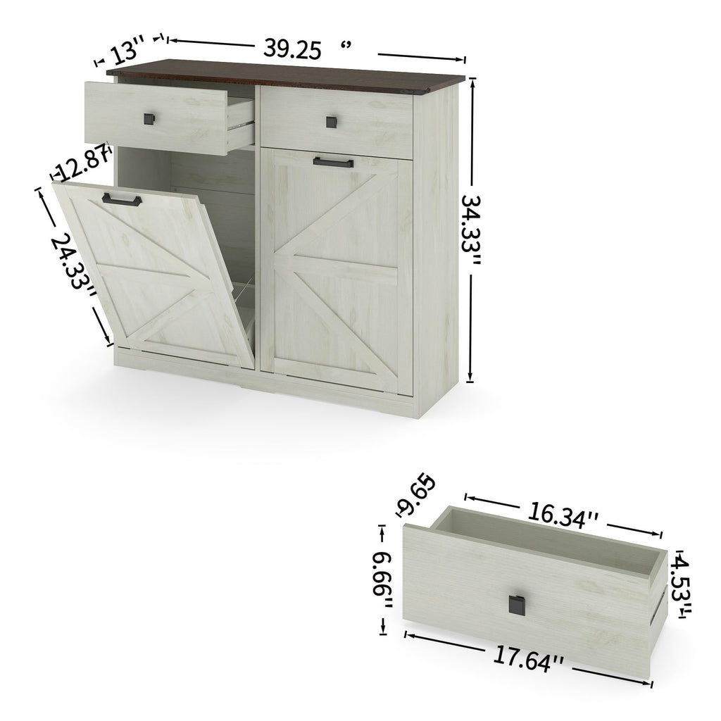 White 20 Gallon Wooden Tilt Out Trash Cabinet L95804