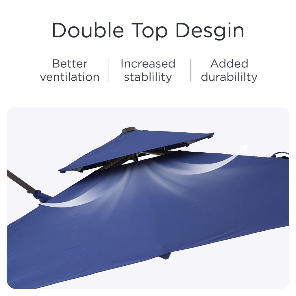 9' X 12' Patio Cantilever Umbrella with Base and LED Lights P35371