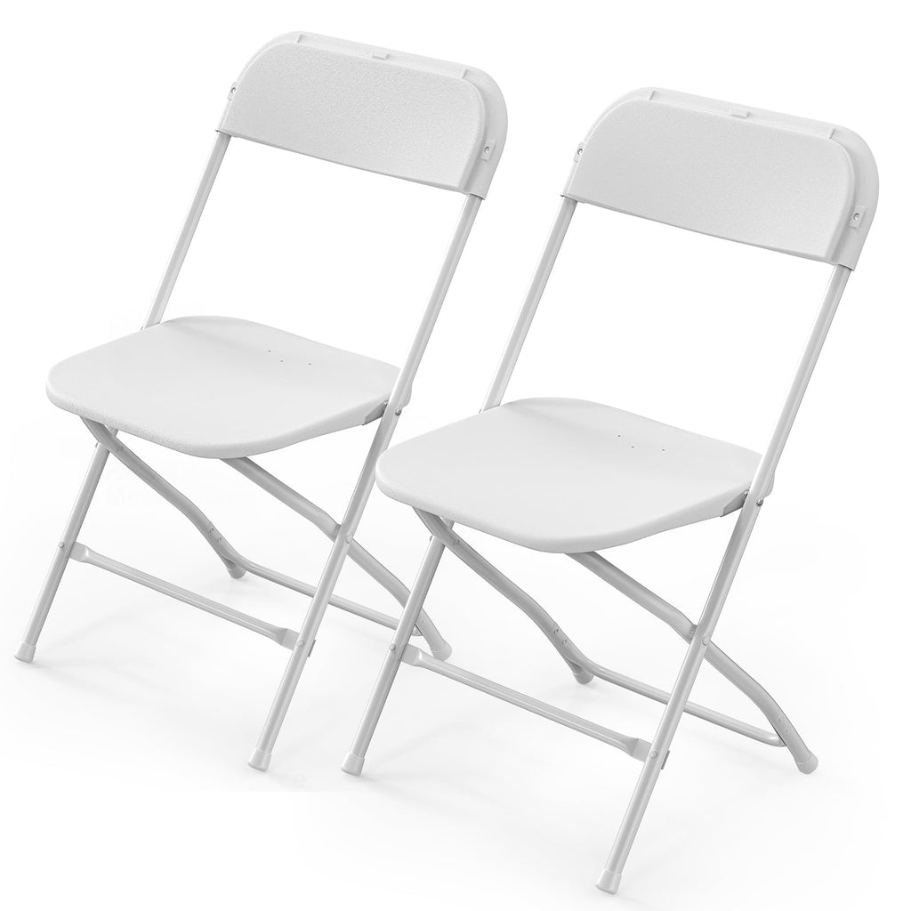 White Plastic Folding Chairs, Set of 2, Steel Frame E18646