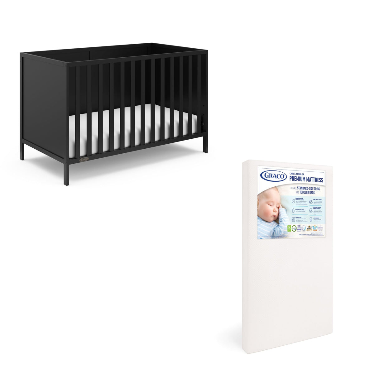 Black Crib and Mattress G258