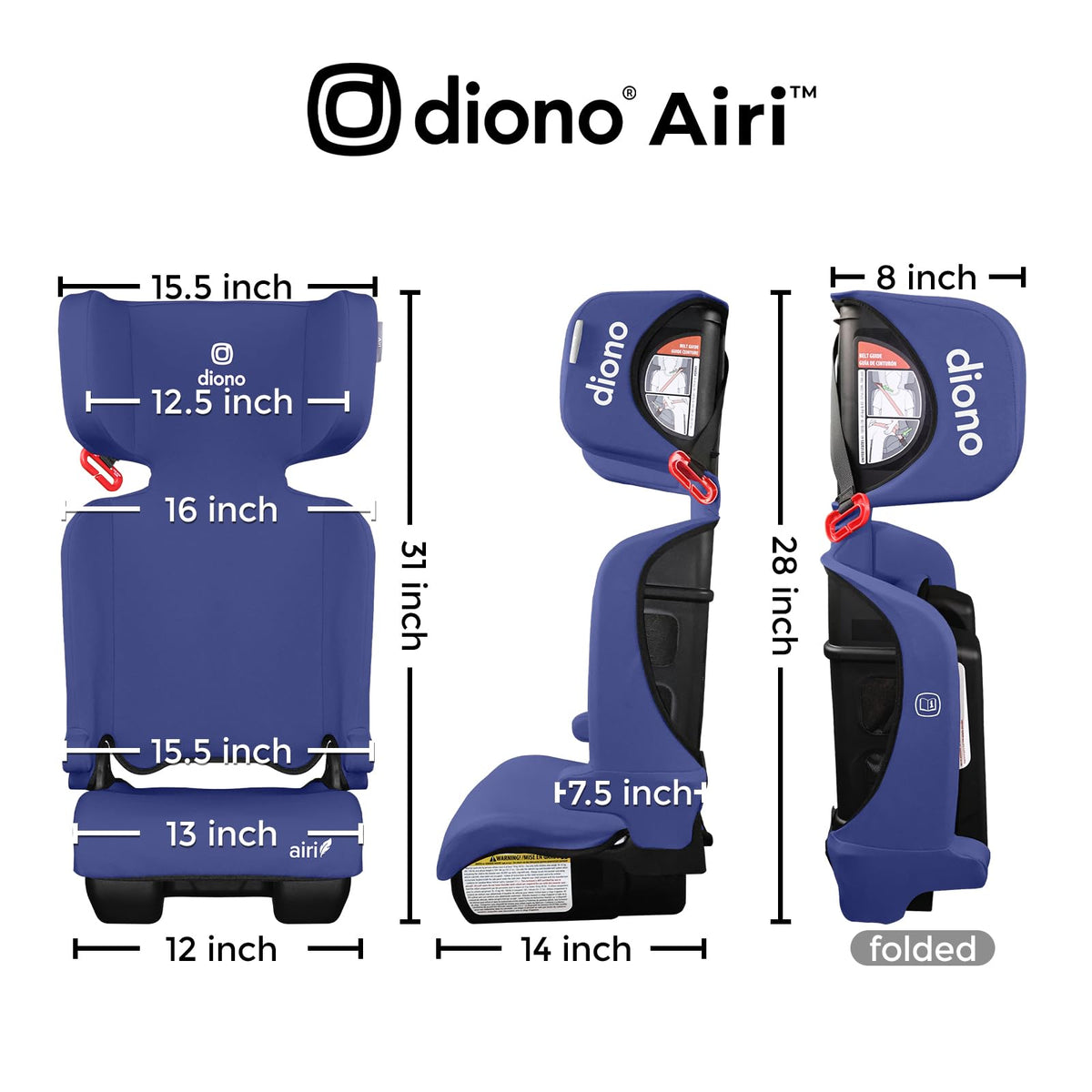Foldable High Back Booster Seat, 40–100 lbs, Blue X732