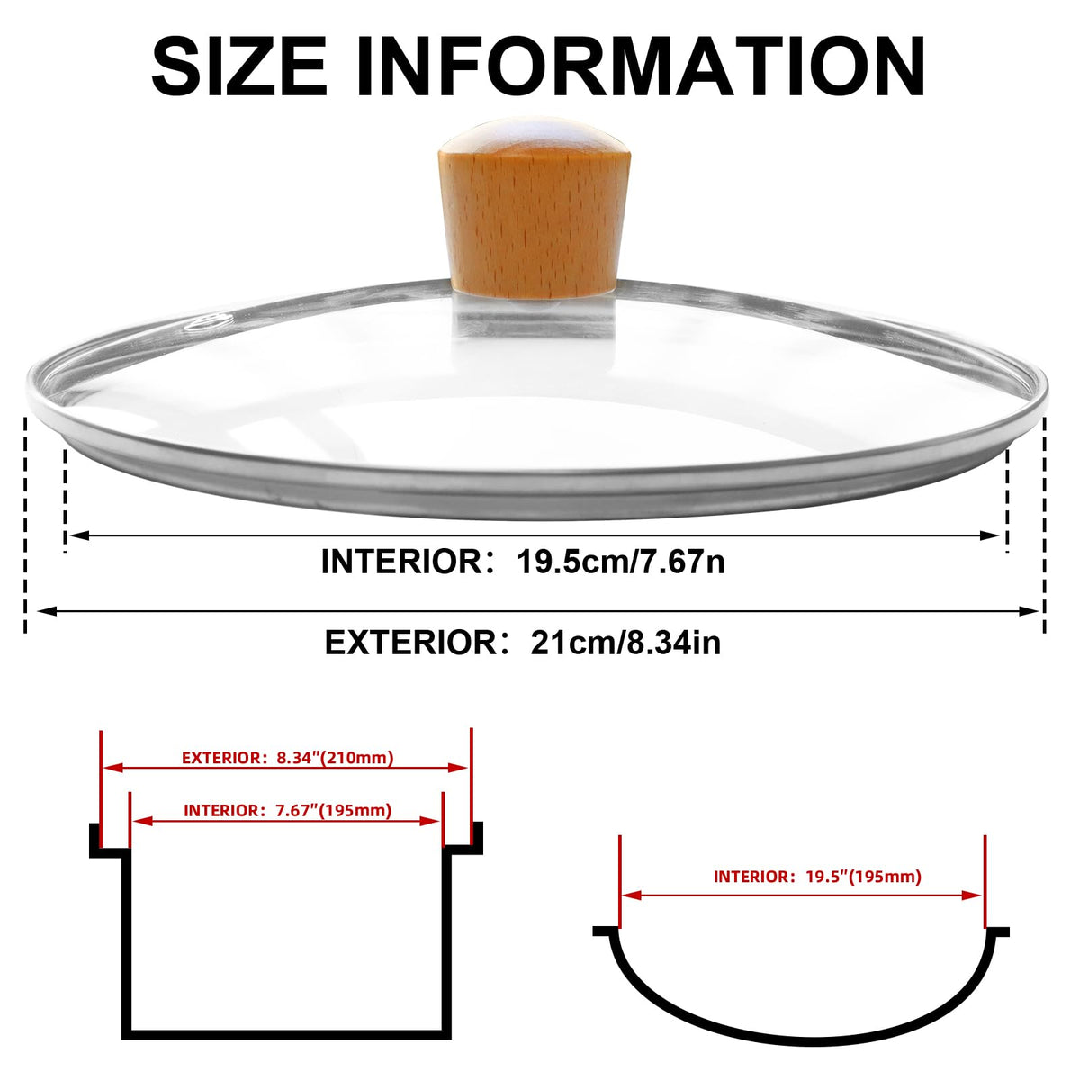 8 Inch Tempered Glass Pan Lid with Wooden Handle M2494
