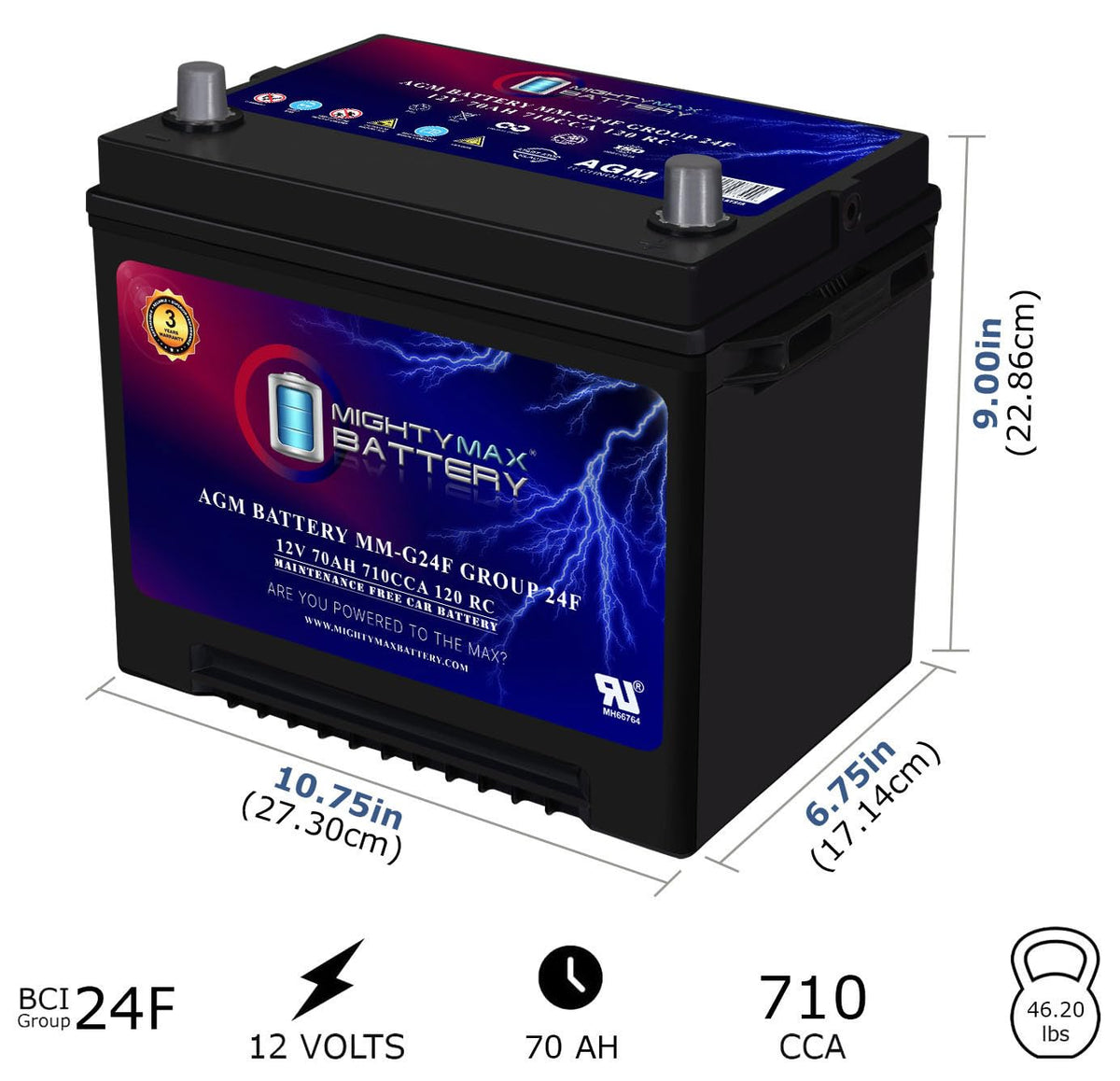 12V 70Ah AGM Replacement Battery K70045