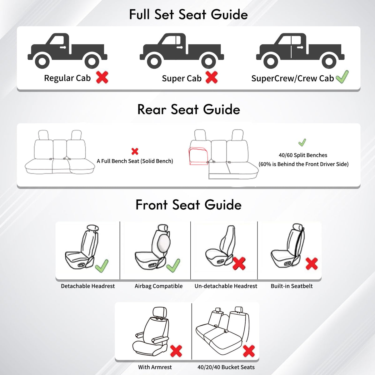 Leather Pickup Seat Cushion Cover Full Set Black H35970