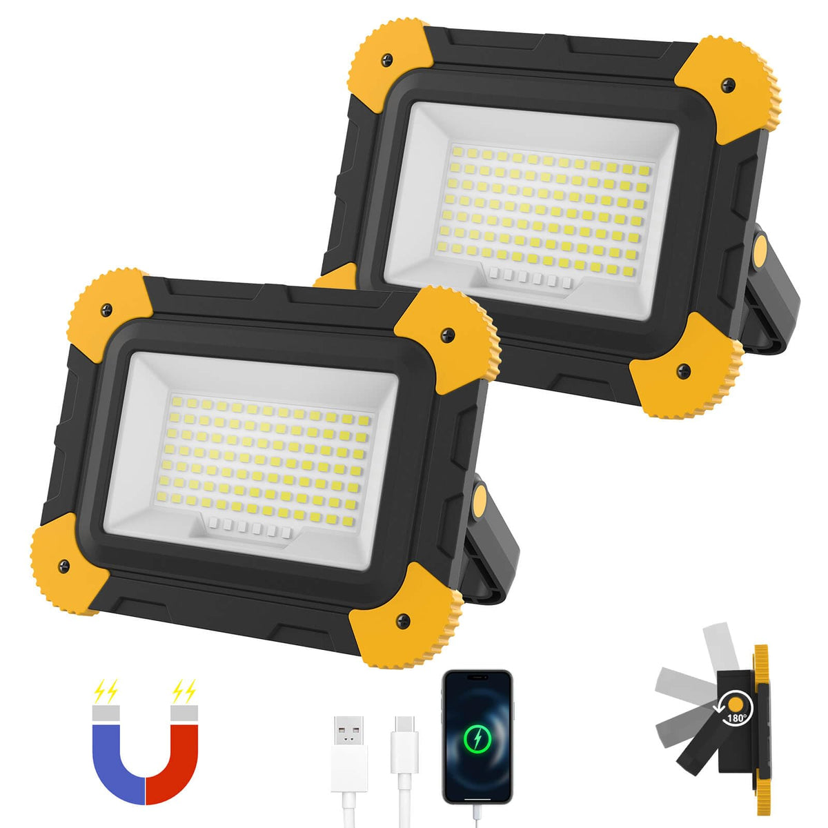 2-Pack Magnetic LED Work Lights USB Rechargeable 40W E25931
