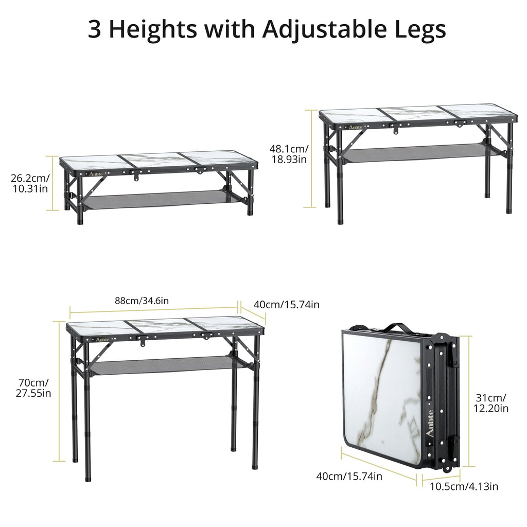 3ft Folding Camping Table, 3 Adjustable Height Q3612