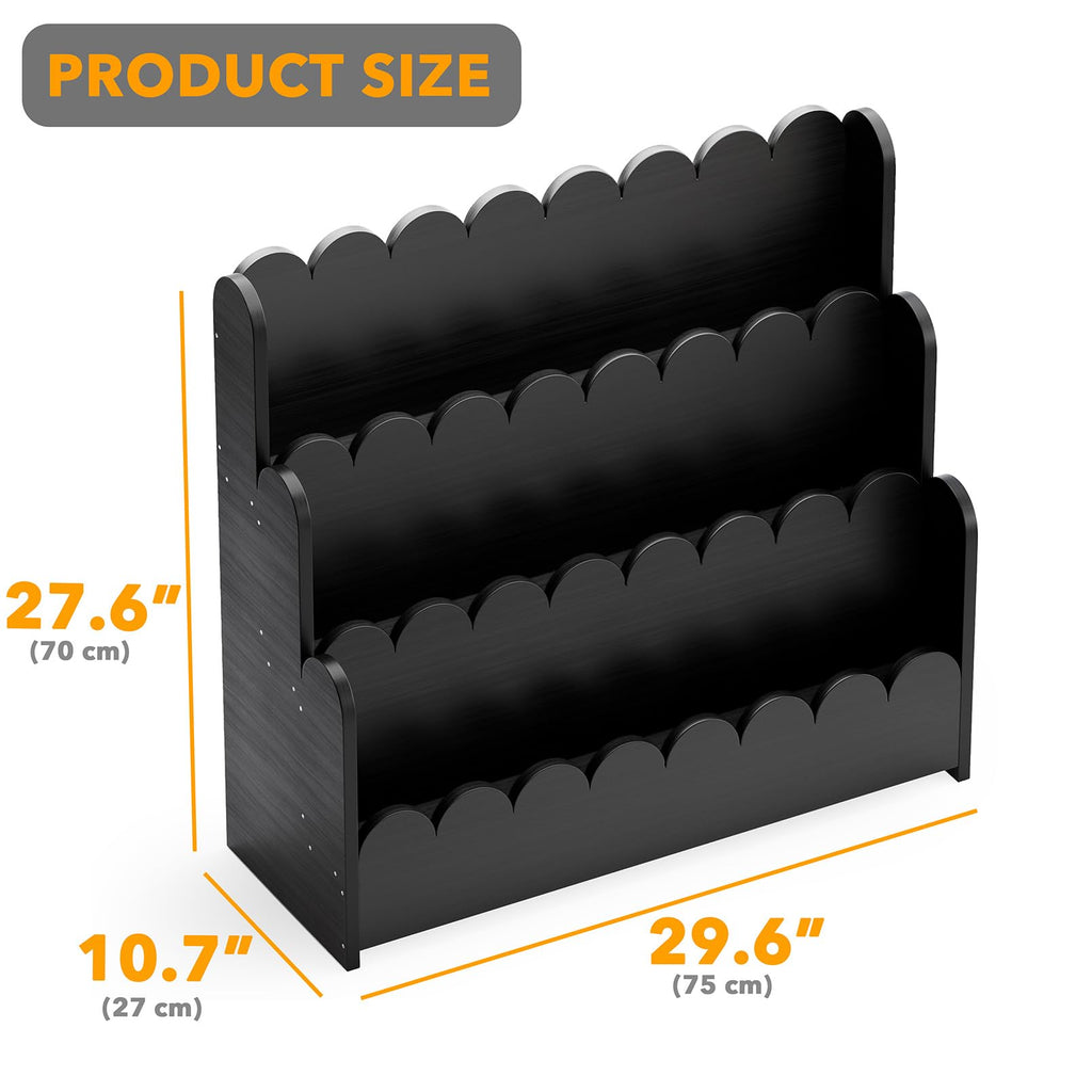 Black 3-Tier Scalloped Wooden Bookshelf K5783