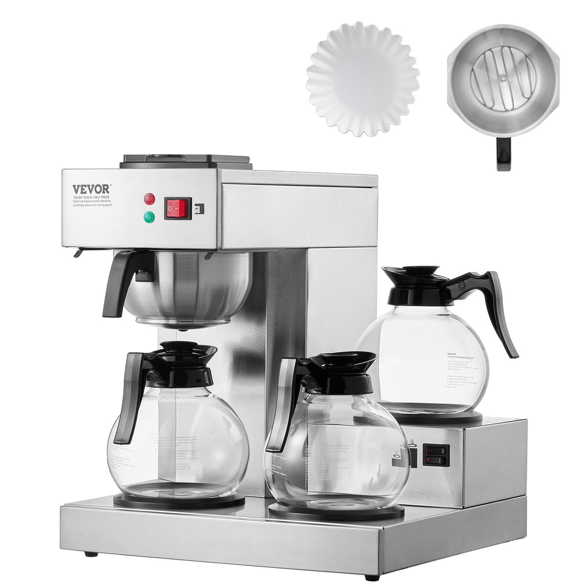 12 Cups Commercial Drip Coffee Maker with 3 Glass Carafes and Warmer Plates U699172