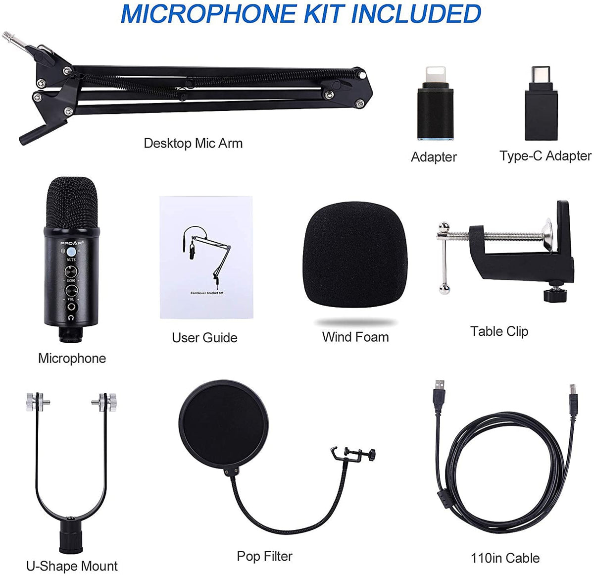 USB Condenser Microphone Kit with Boom Arm O876638