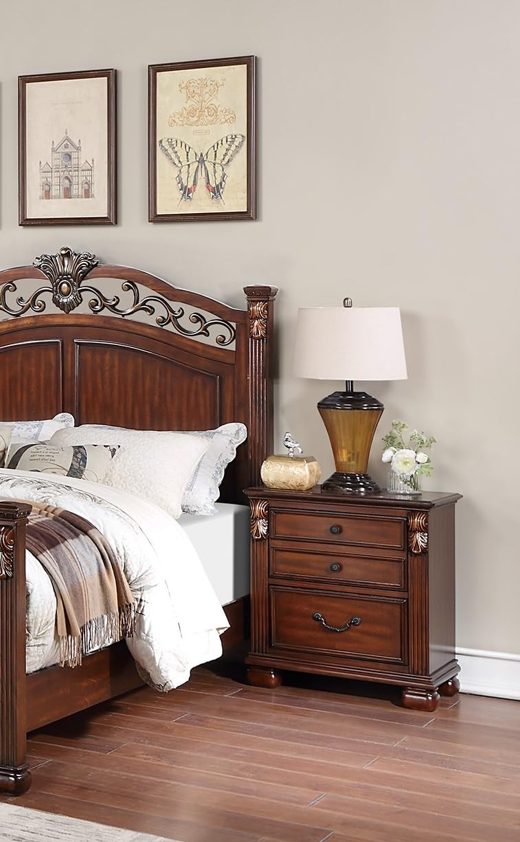 Dark Cherry California King Size Bed 3pc Set with Nightstands J1269