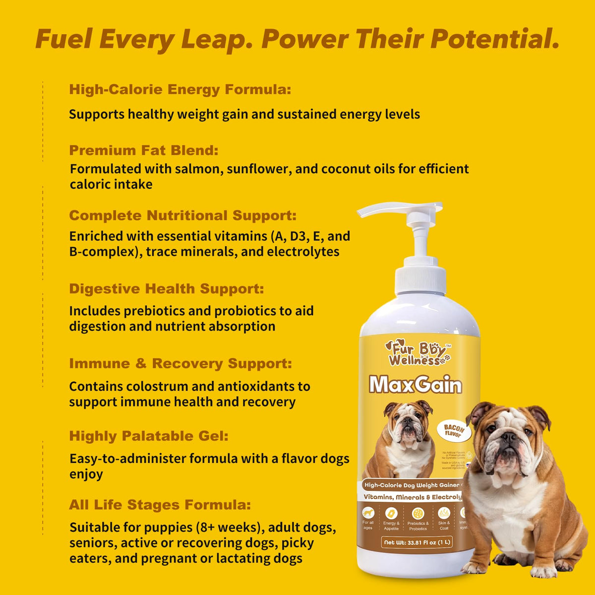 High-Calorie Dog Weight Gainer Gel with Salmon Oil, Probiotics, Vitamins & Electrolytes W73232