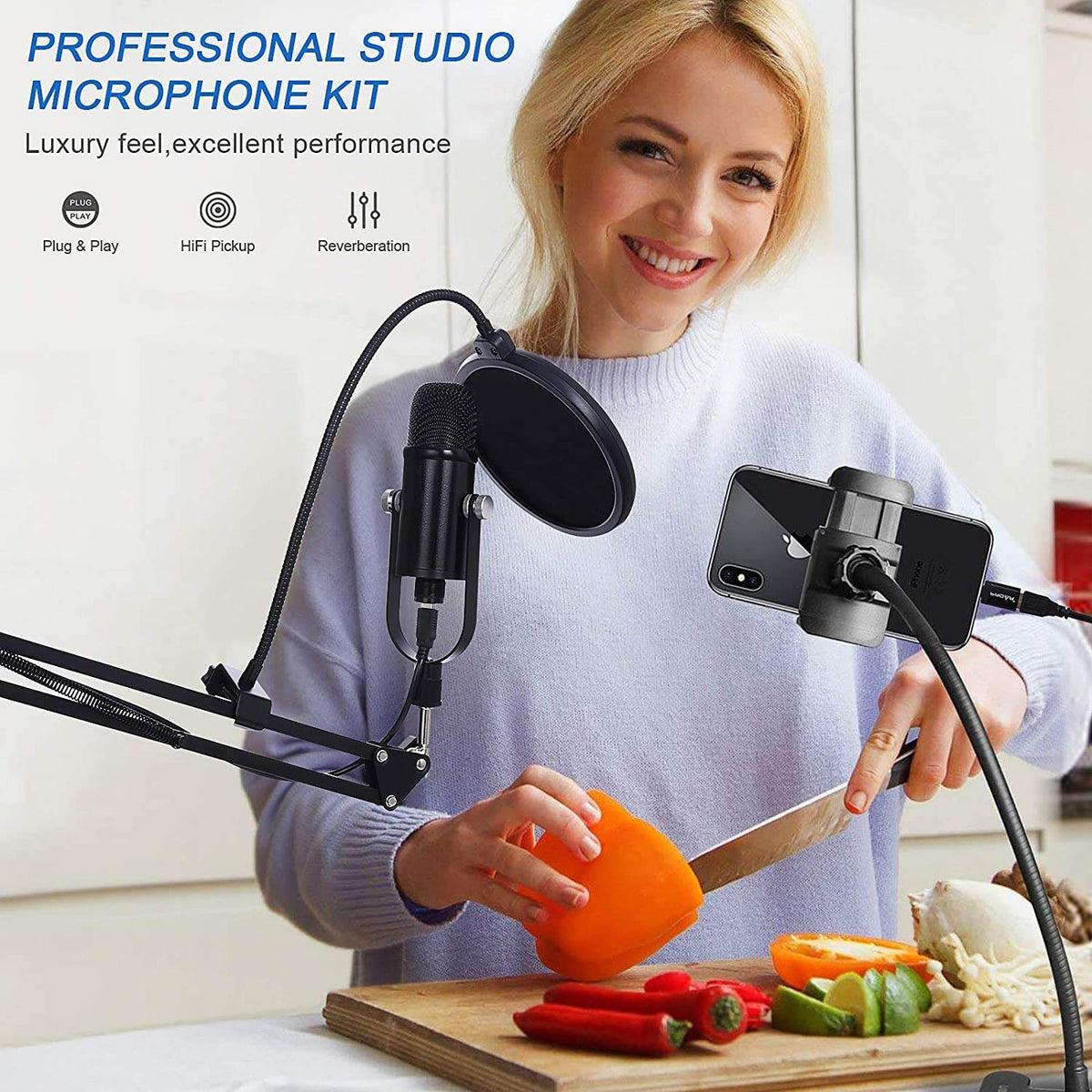 USB Condenser Microphone Kit with Boom Arm O876638