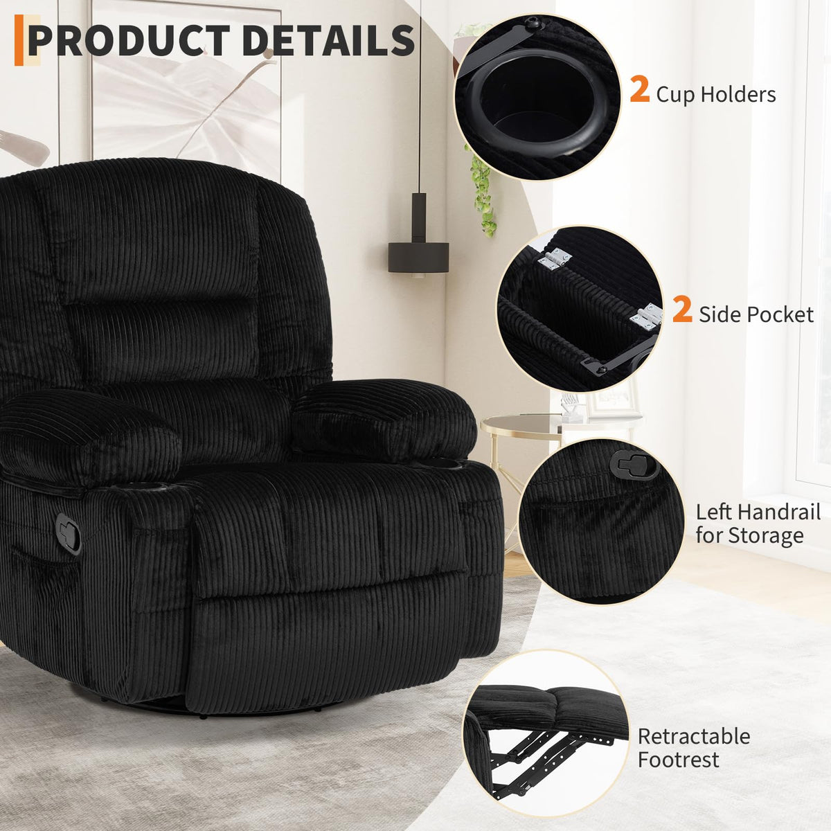 Oversized Swivel Rocker Recliner Chair E450961