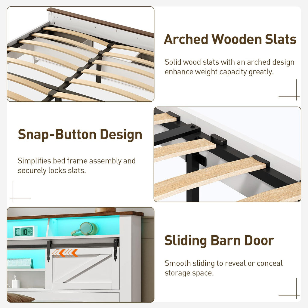 White and Walnut Full Size Storage Bed Frame X8005