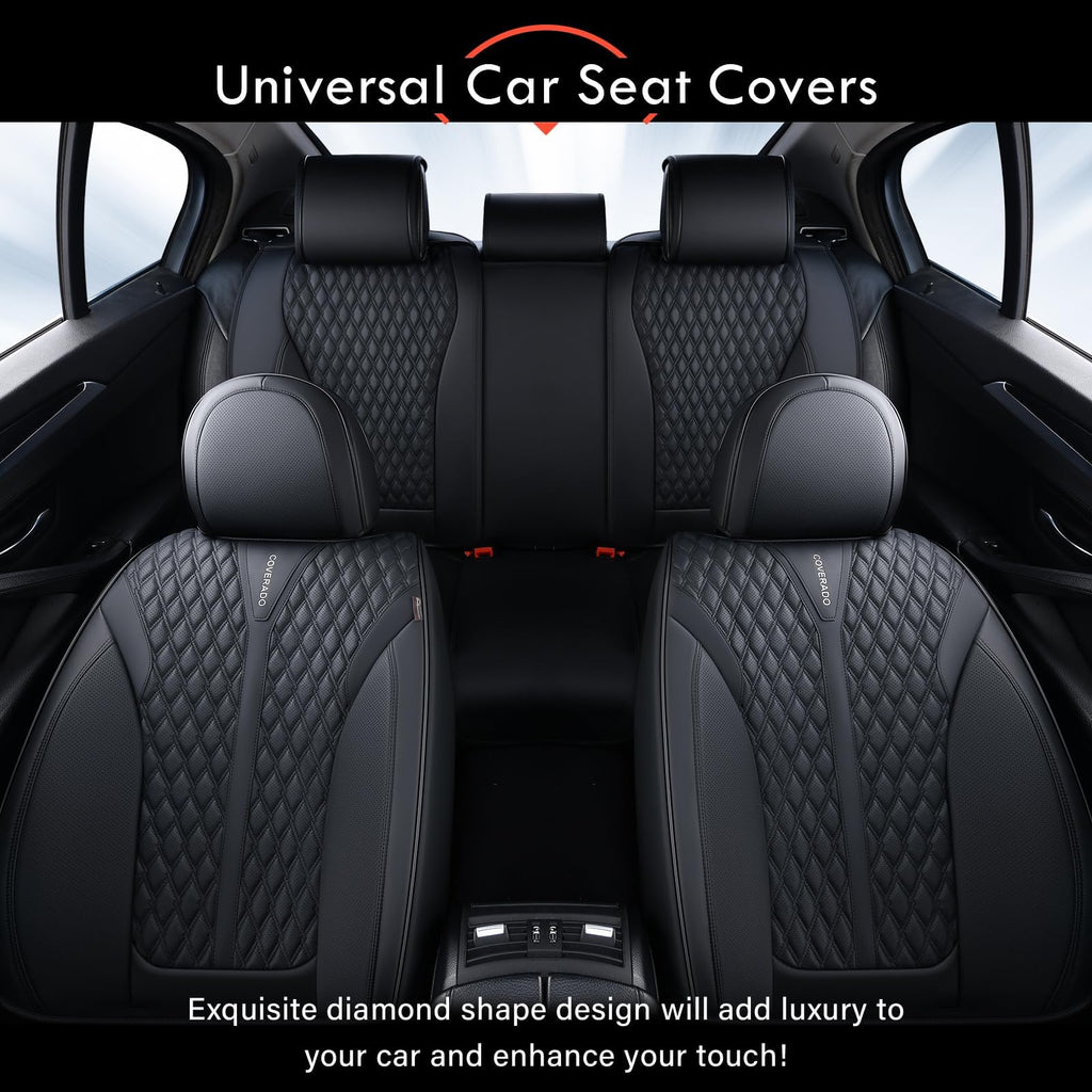 Black 5 Seats Nappa Leather Car Seat Covers Full Set N89384
