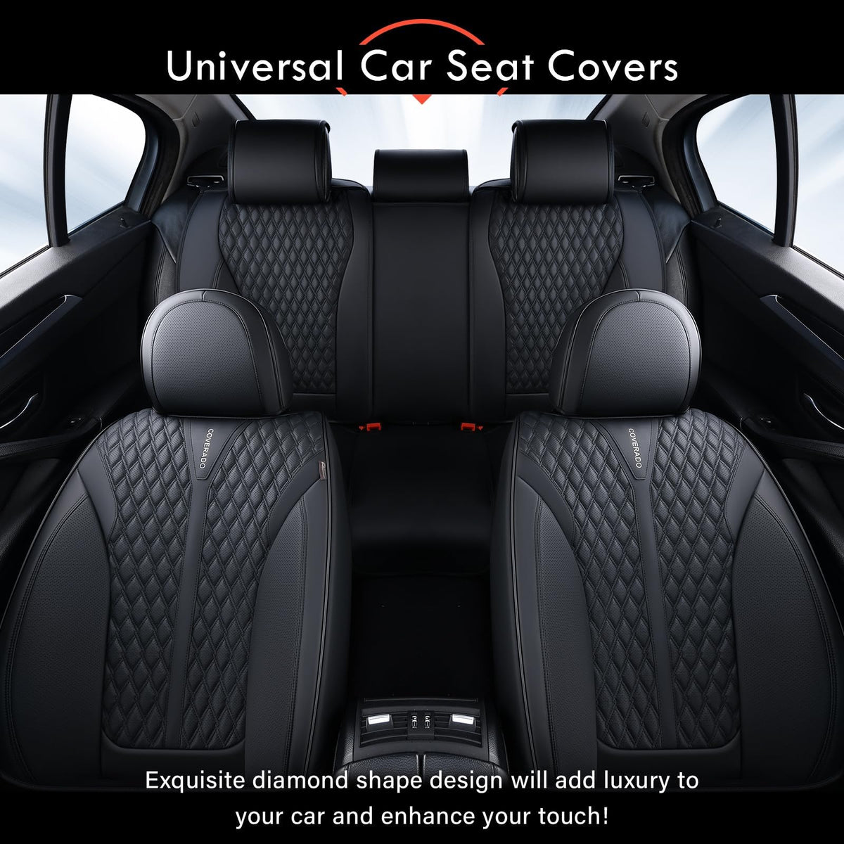Black 5 Seats Nappa Leather Car Seat Covers Full Set N89384