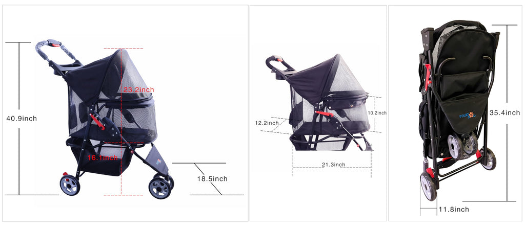 3 Wheels Pet Stroller with Storage Basket Q93241