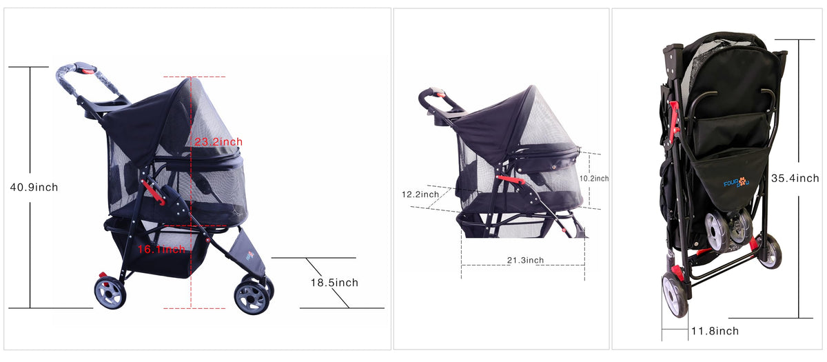 3 Wheels Pet Stroller with Storage Basket Q93241
