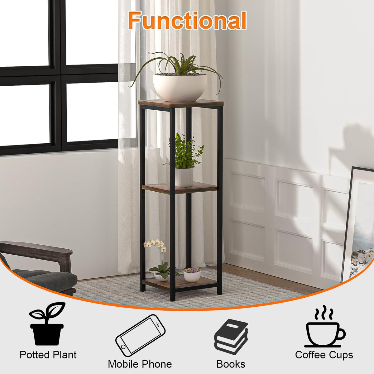 10" Wide Square 3-Tier Drink Table with Adjustable Feet H660697