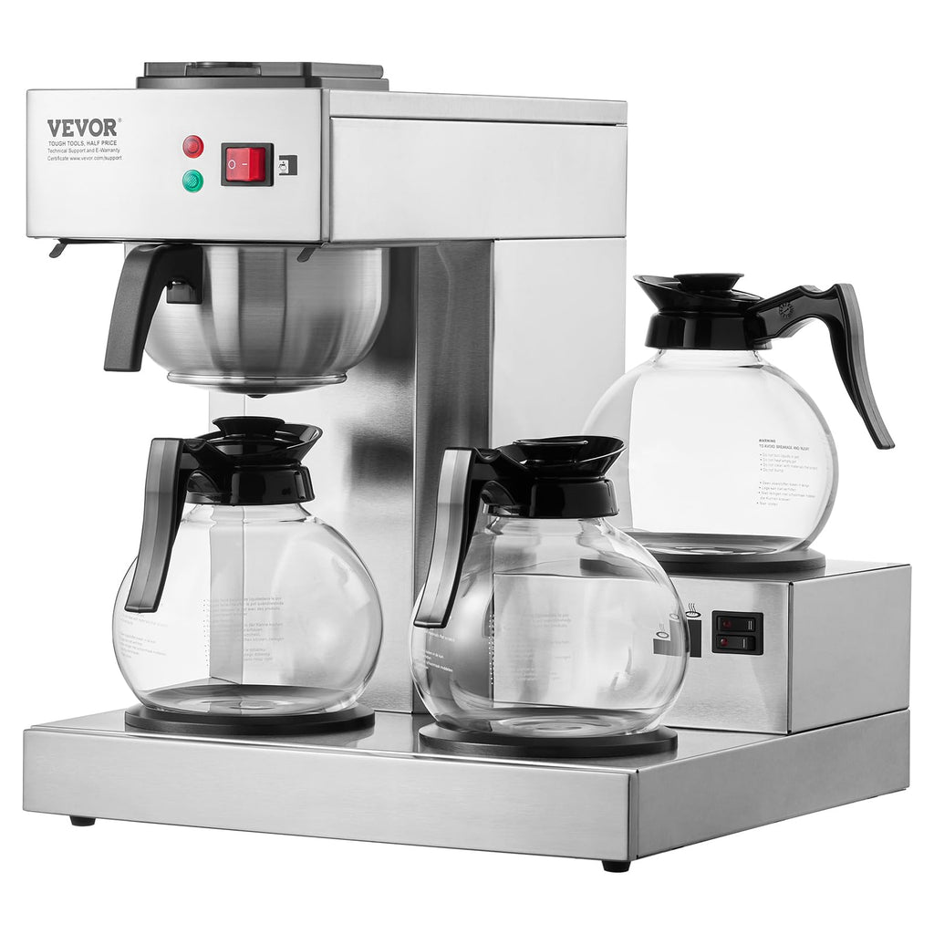12 Cups Commercial Drip Coffee Maker with 3 Glass Carafes and Warmer Plates U699172