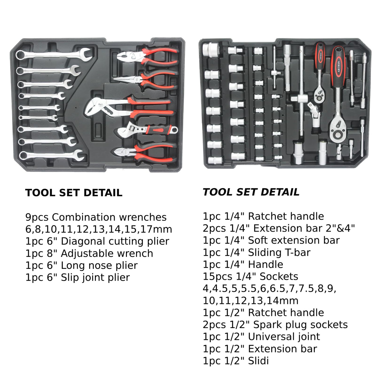 899 PCS Home Auto Repair Tool Kit with Rolling Tool Box T74771