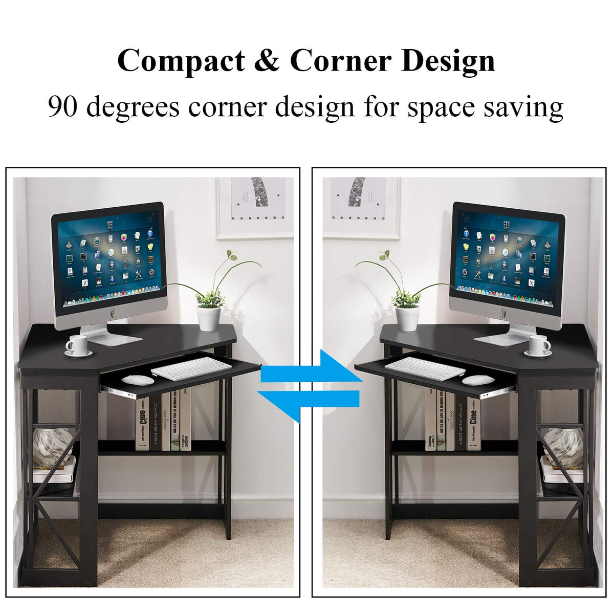 Black Corner Computer Desk with Keyboard Tray D9438