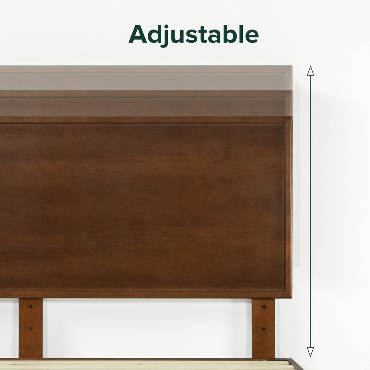 King Brown Wood Platform Bed Frame with Adjustable Headboard C800928