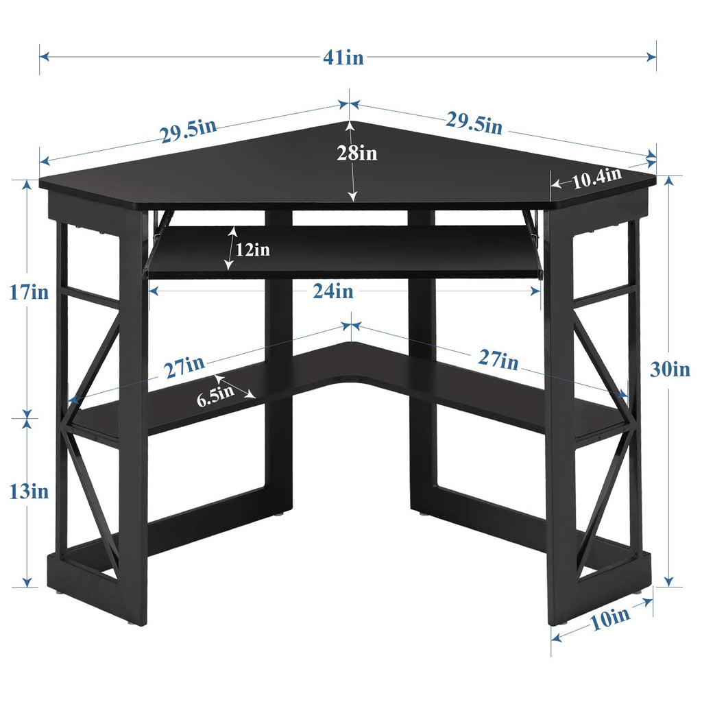 Black Corner Computer Desk with Keyboard Tray D9438