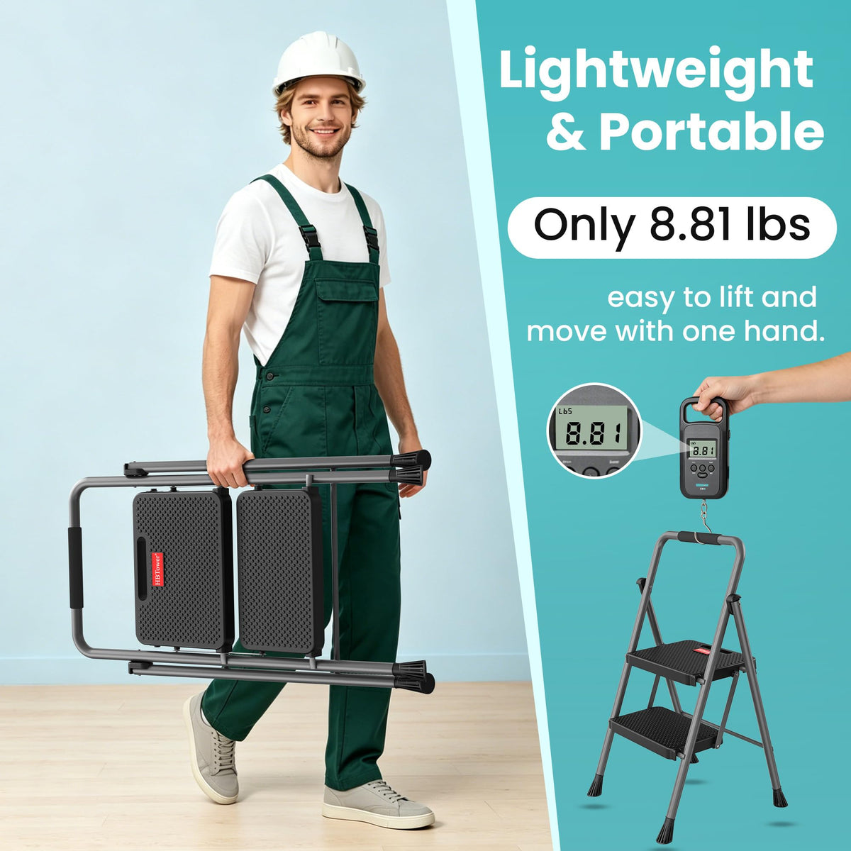 2 Step Folding Step Ladder 300 lbs Capacity with Handrail Gray X728073