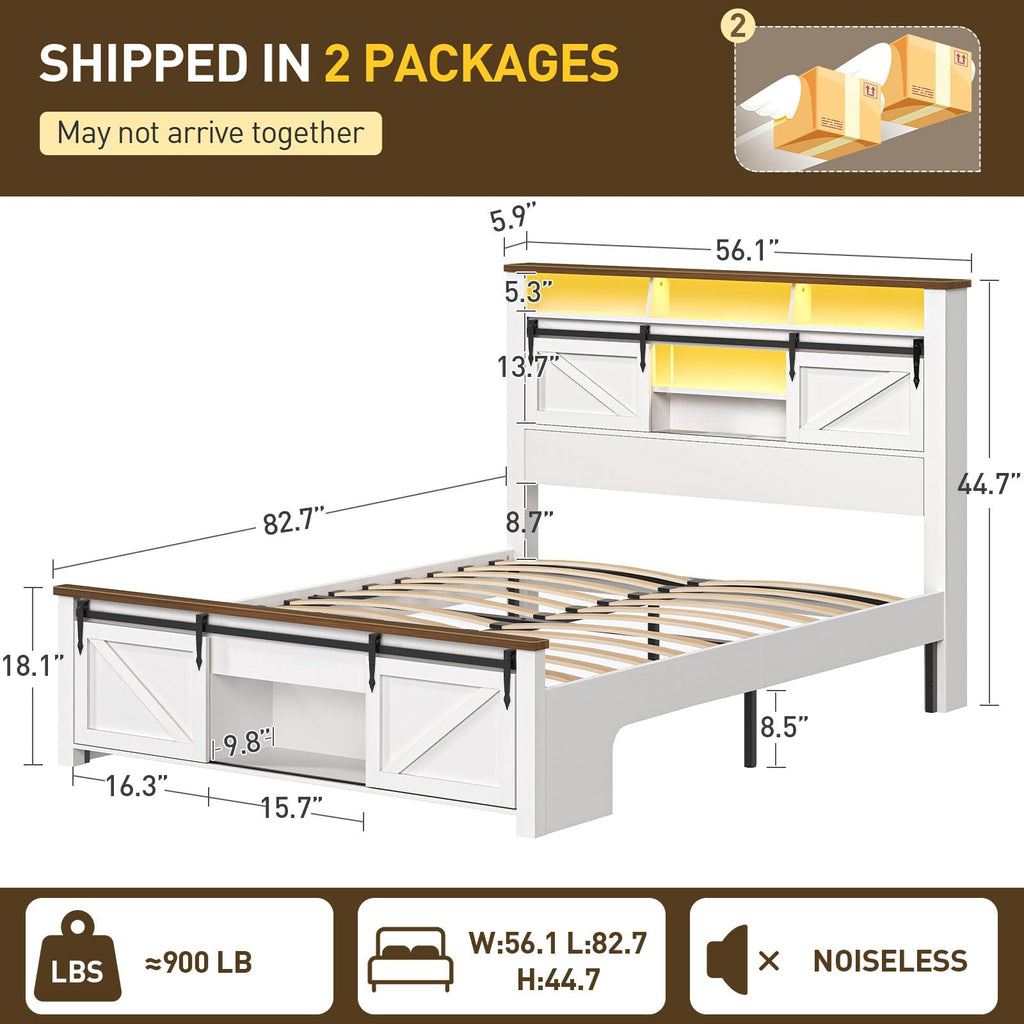 White and Walnut Full Size Storage Bed Frame X8005