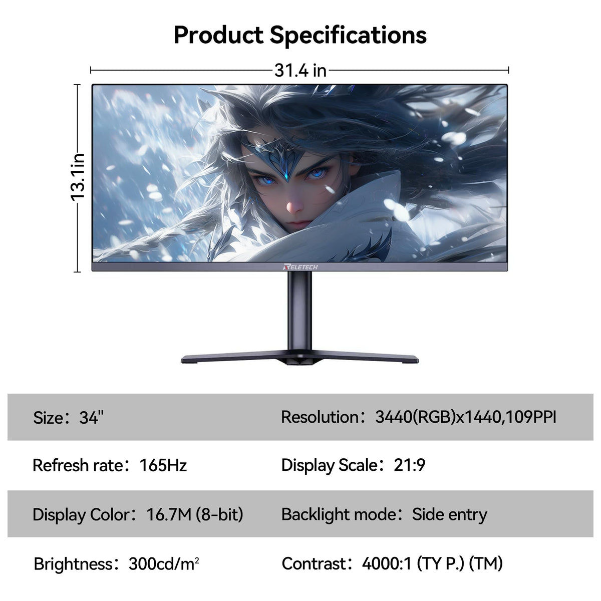 34 Inch Curved Ultrawide Gaming Monitor 21:9 WQHD 165Hz X67287