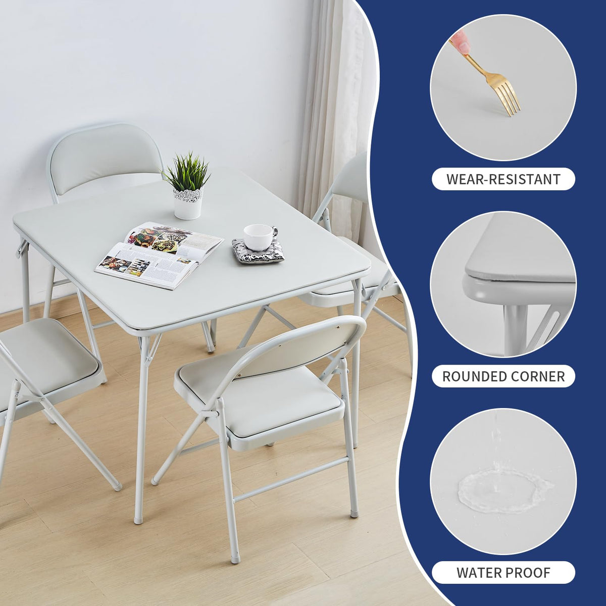 Square Folding Table with Collapsible Legs White E8229