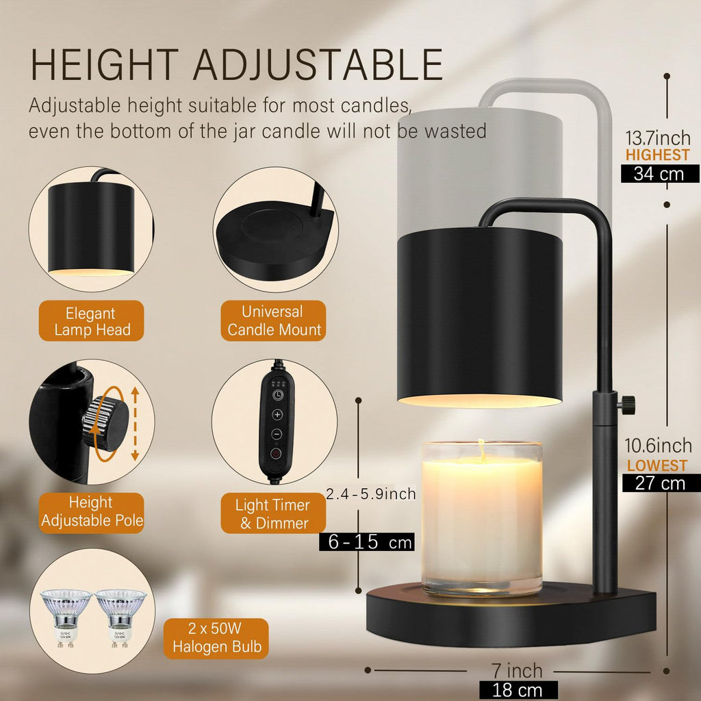 Black Adjustable Height Dimmable Candle Warmer Lamp with Timer Y829559