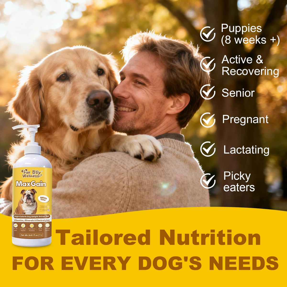 High-Calorie Dog Weight Gainer Gel with Salmon Oil, Probiotics, Vitamins & Electrolytes W73232