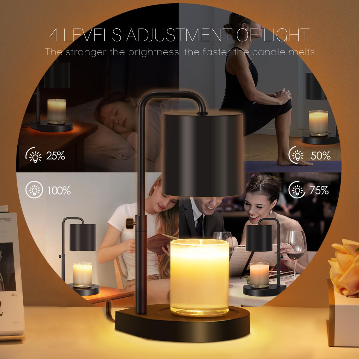 Black Adjustable Height Dimmable Candle Warmer Lamp with Timer Y829559
