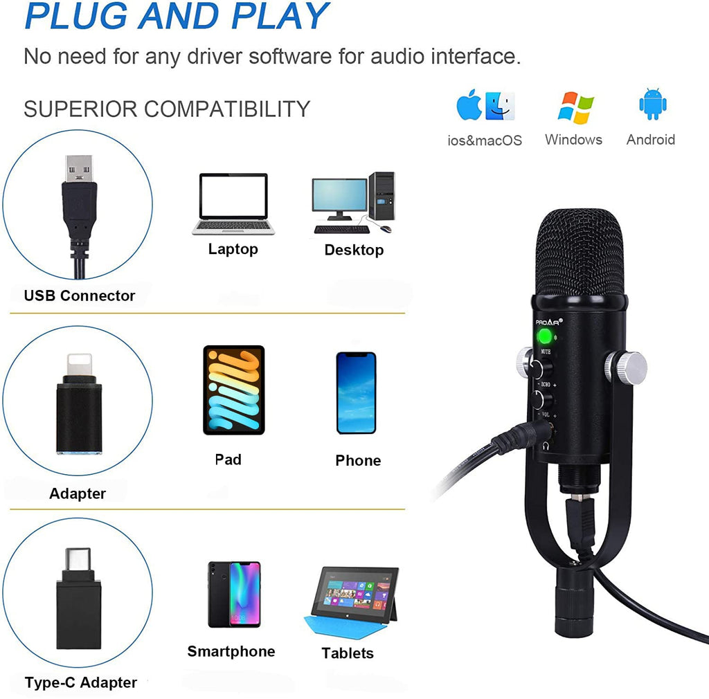 USB Condenser Microphone Kit with Boom Arm O876638