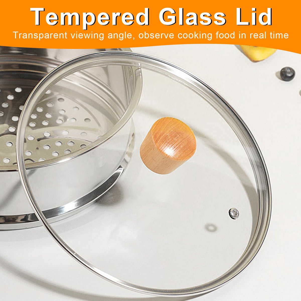 8 Inch Tempered Glass Pan Lid with Wooden Handle M2494