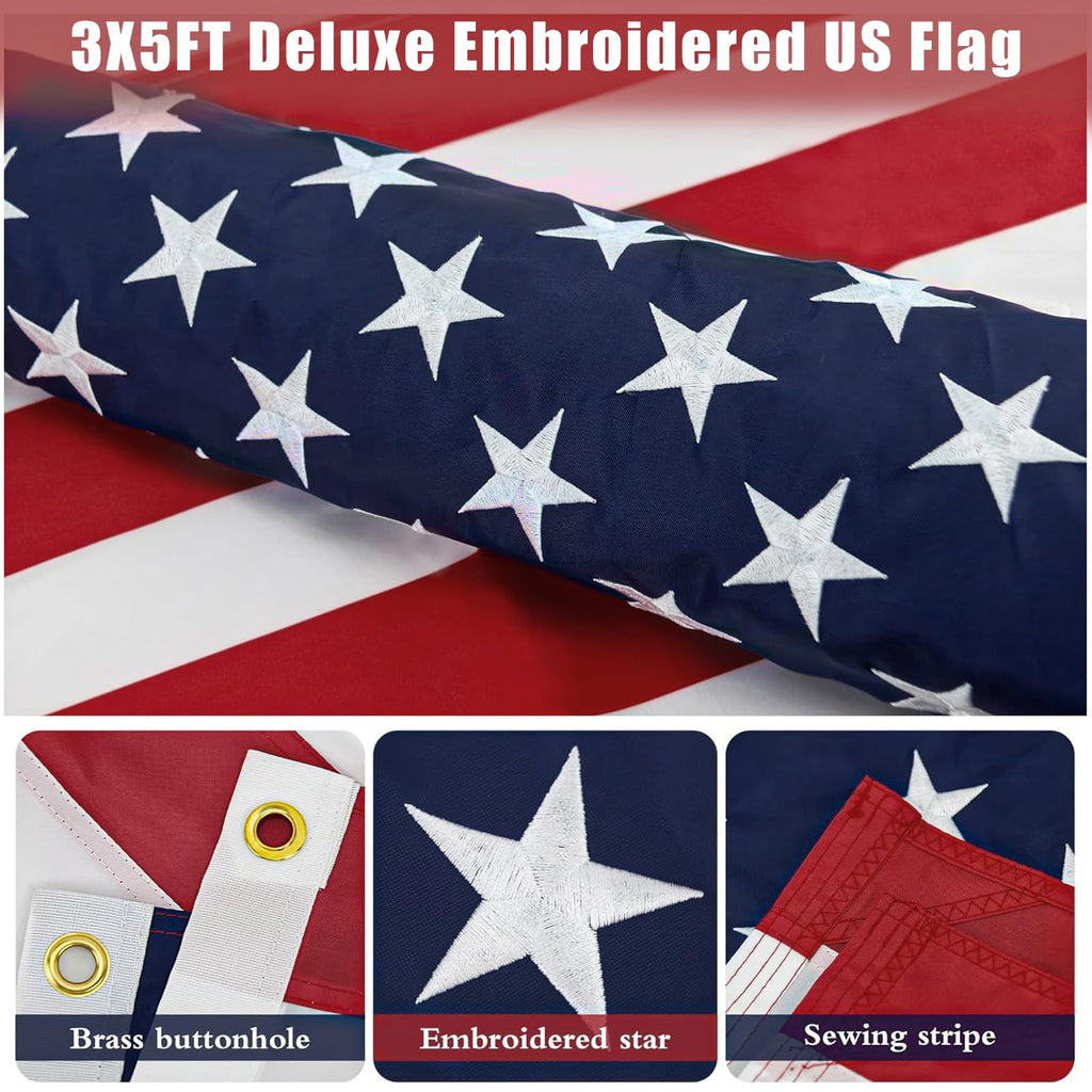5FT Black Stainless Steel Flag Pole Kit with Solar Light and American Flag H99604